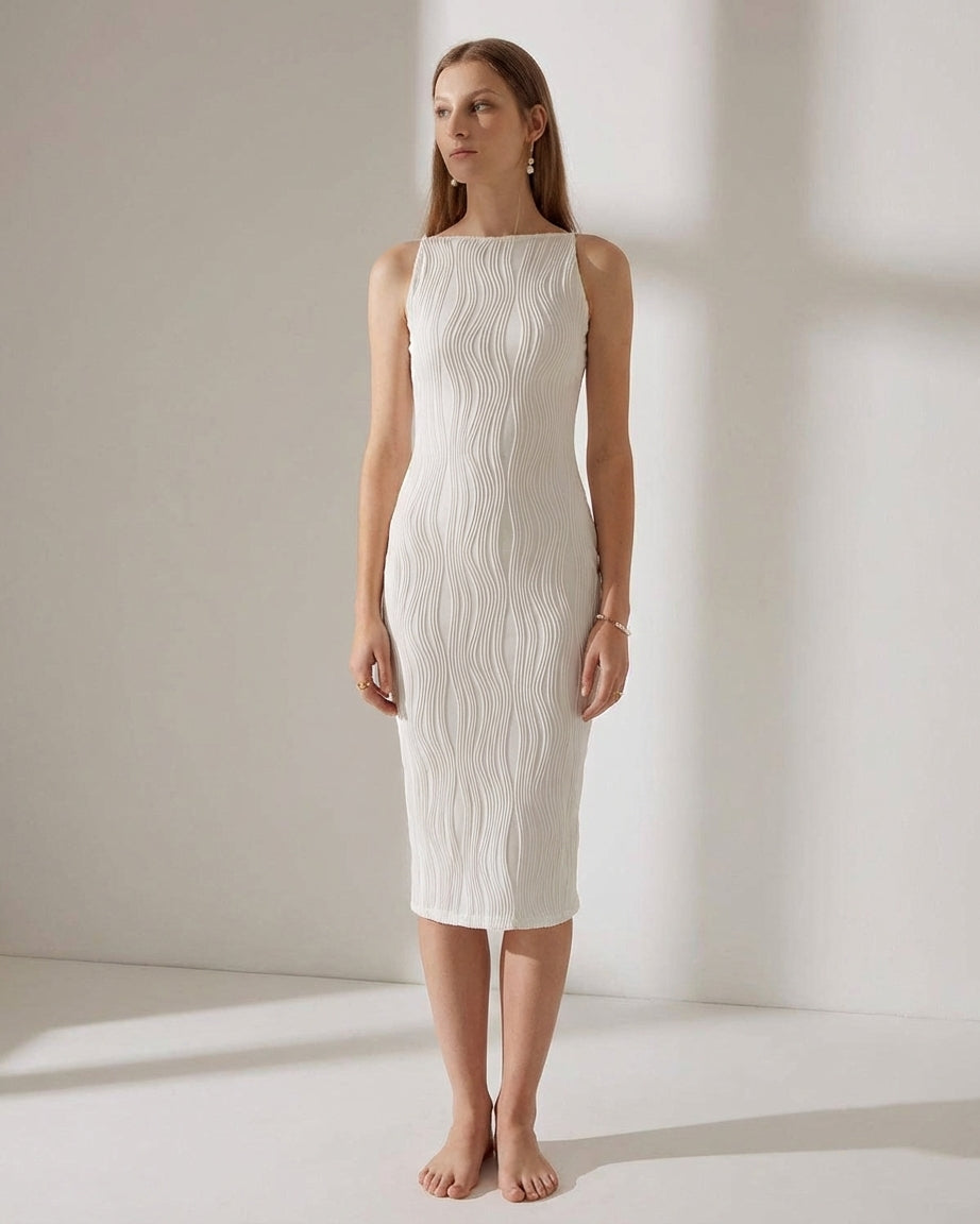 Vivienne Cord | Water Ripple Cami Dress White