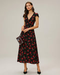 Mira Sante | Black Floral V Neck Maxi Dress