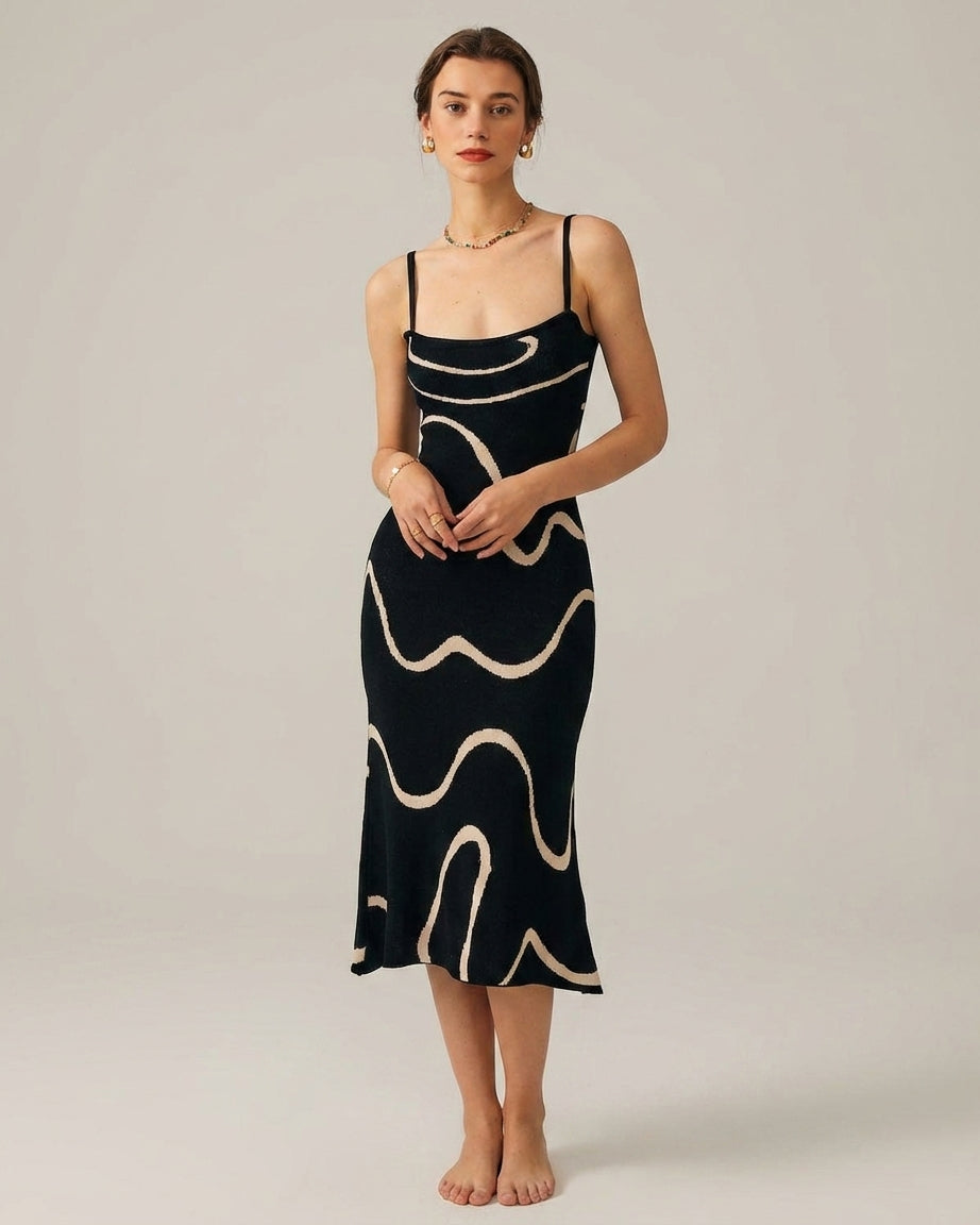 Mira Sante | Black Mermaid Hem Knit Midi Dress