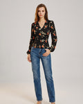 Vivienne Cord | Black Floral V Neck Blouse