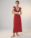 Mira Sante | Red V Neck Polka Dot Maxi Dress