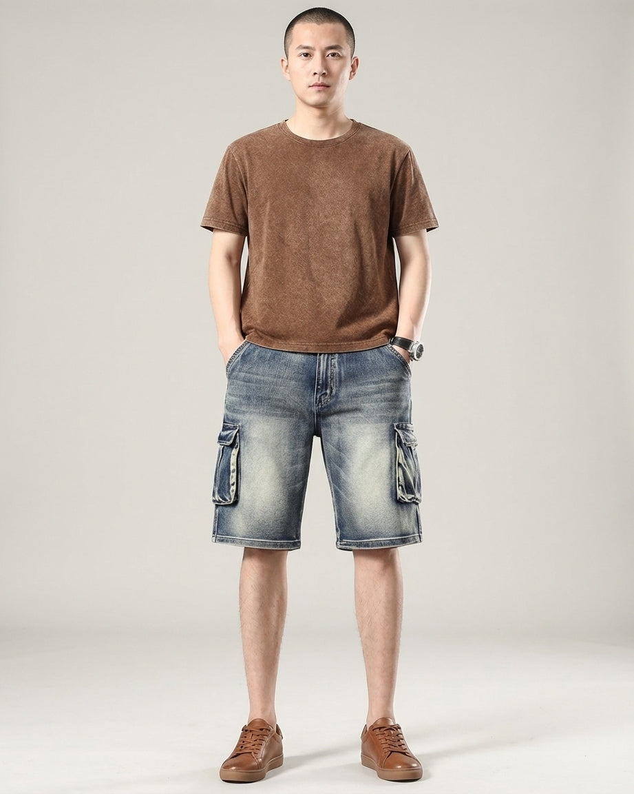 Bram Veld | Men’s Denim Cargo Shorts Blue