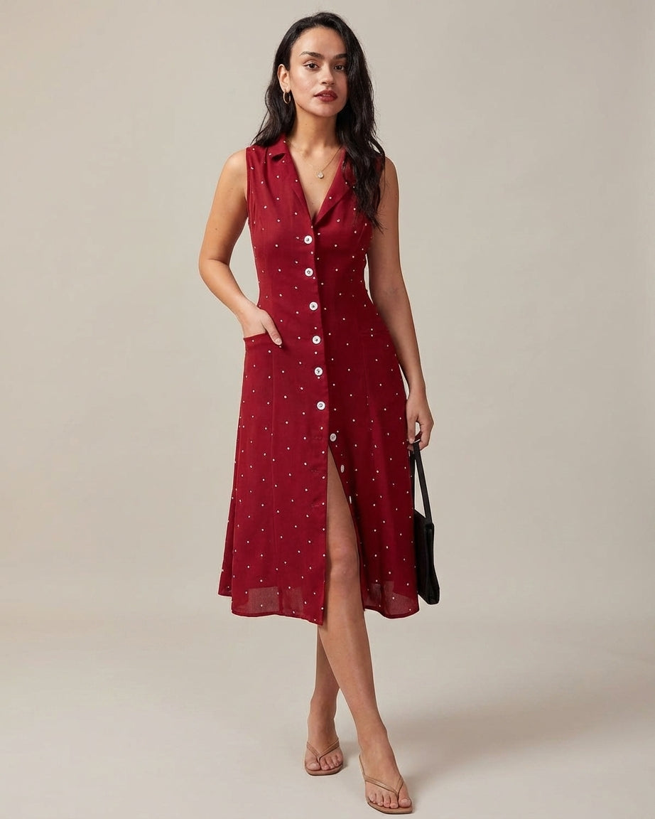 Mira Sante | Red Polka Dot Tie Back Midi Dress