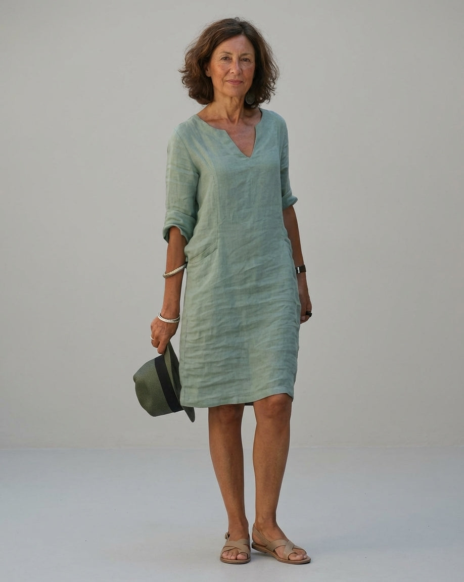 Léonie Dray | Women's Linen V-Neck Relaxed Dress