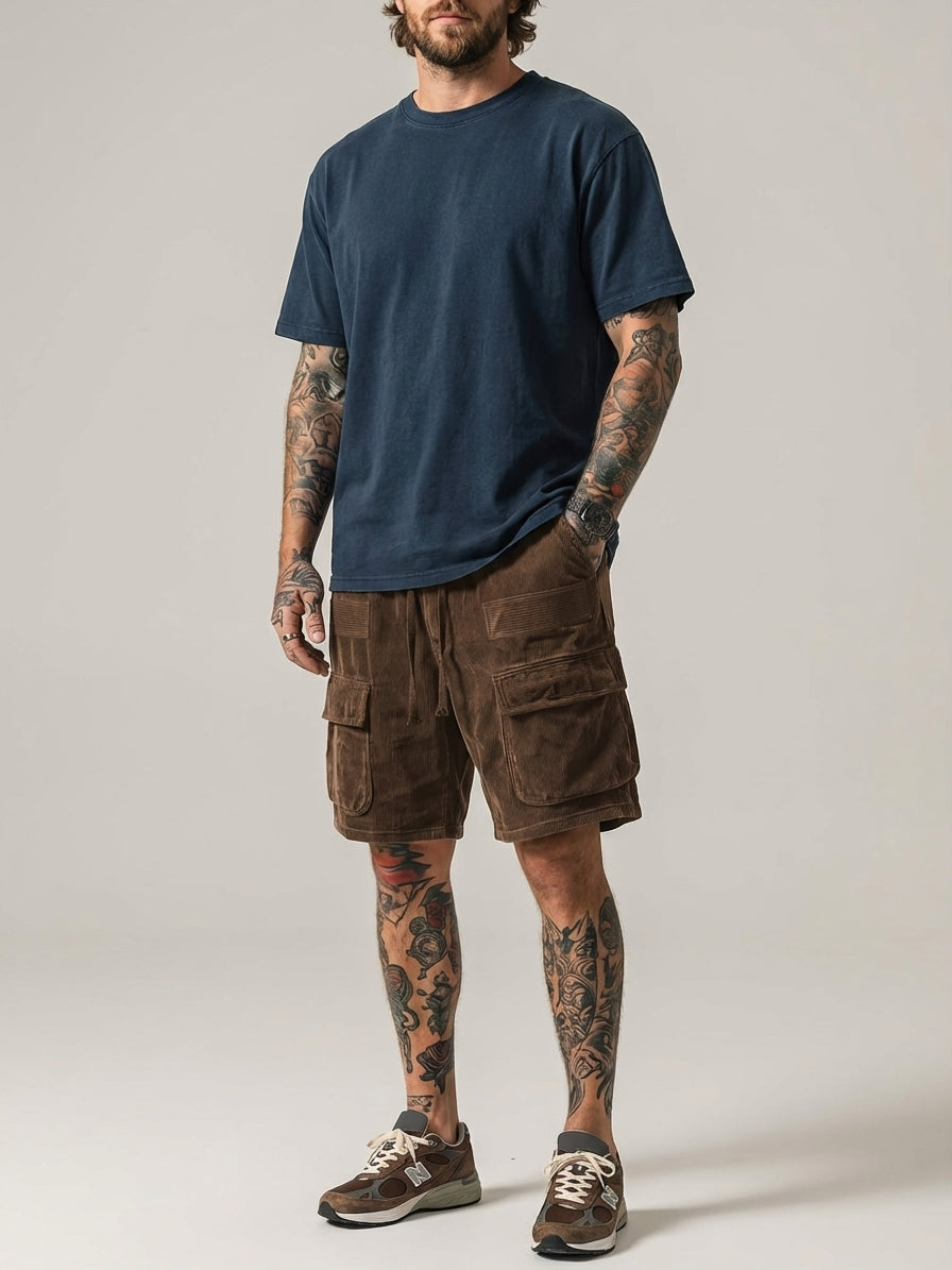 Bram Veld | Men’s Corduroy Cargo Shorts Brown