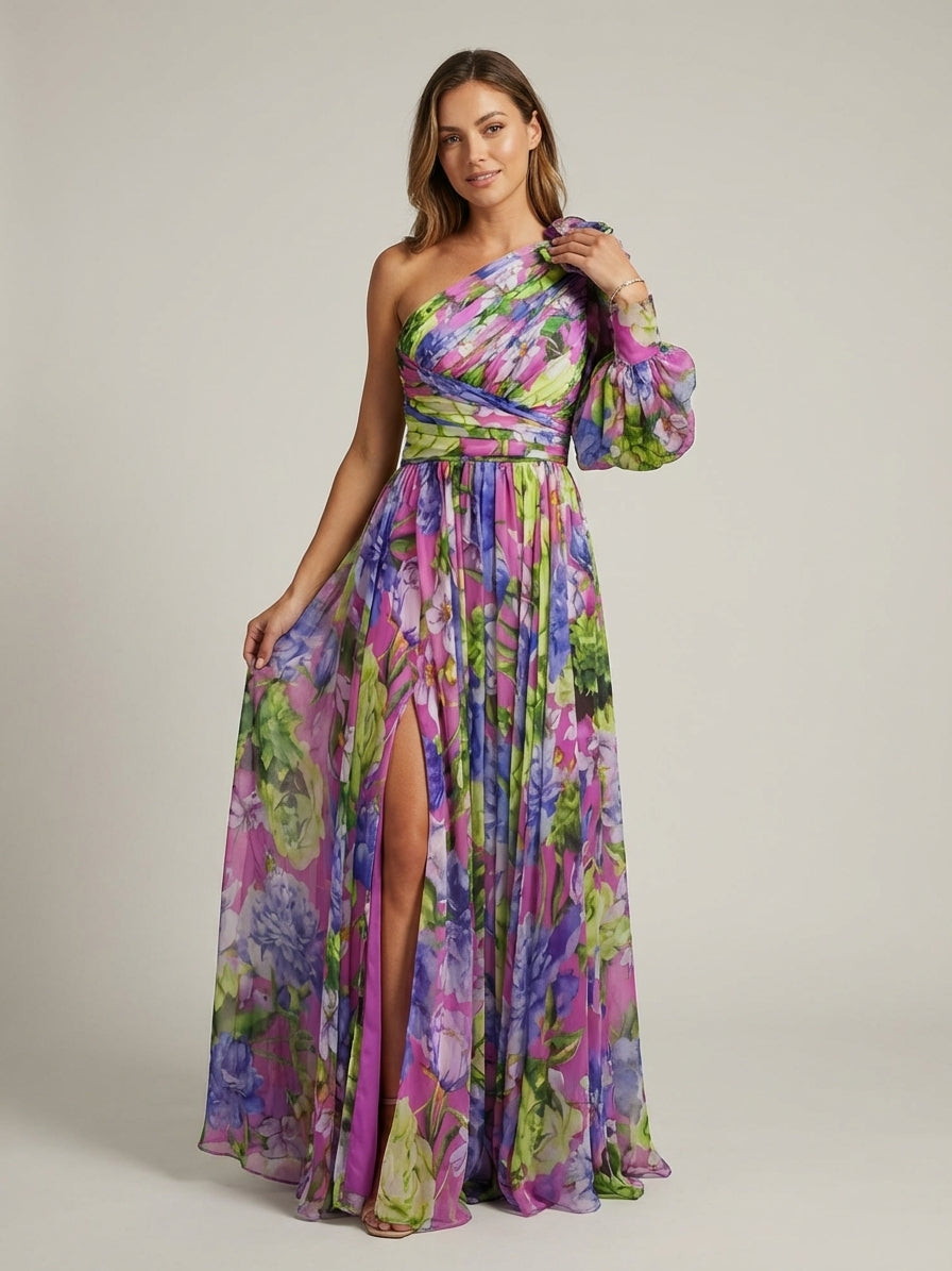 Mira Sante | Lilac Print Side Slit Maxi Dress