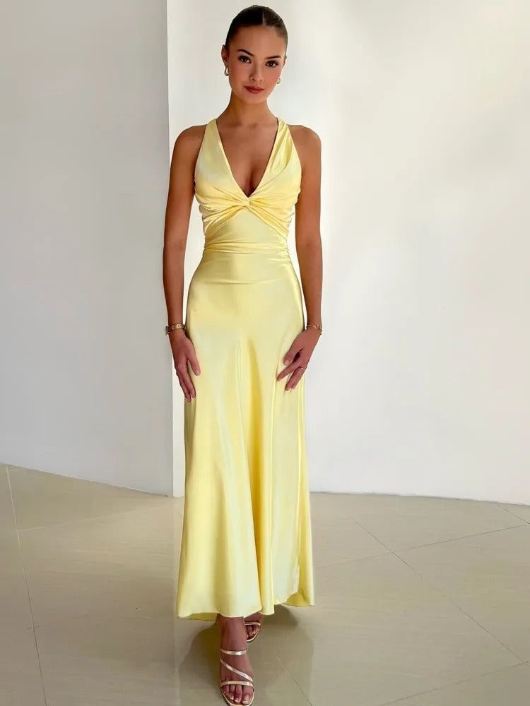 Vivienne Cord | Women's Satin Halter Maxi Dress