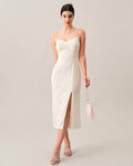 Mira Sante | Wave Textured Pearl Strap Midi Dress