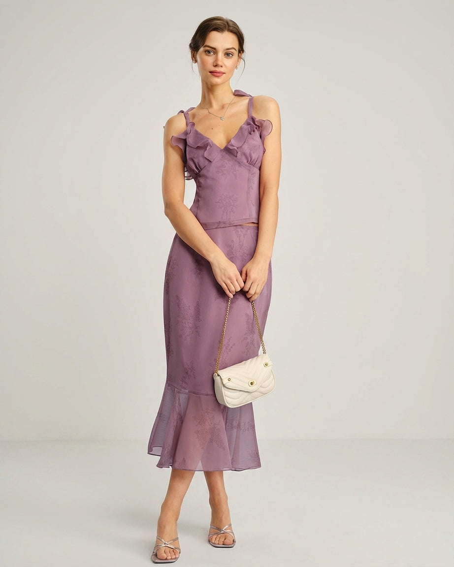 Vivienne Cord | Purple Floral Ruffle Tank Top