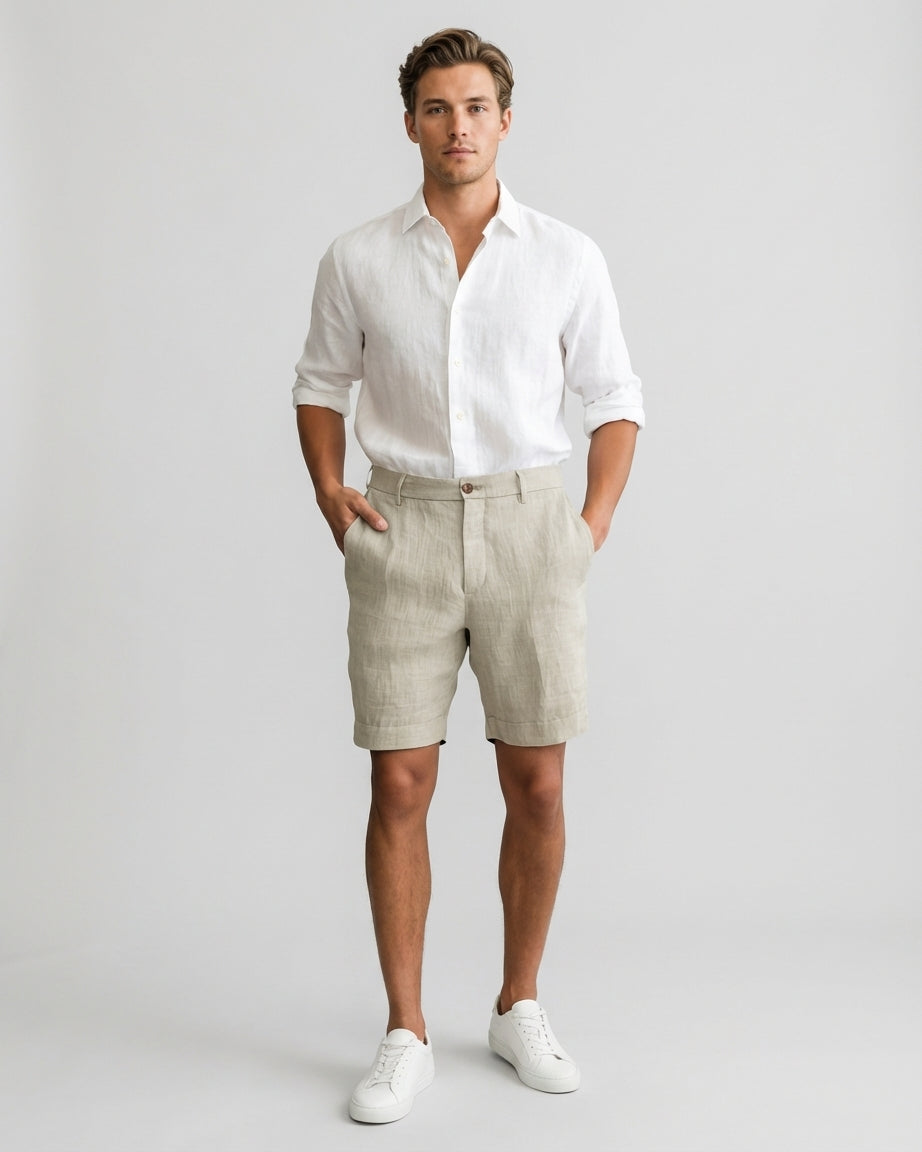 Dario Mell | Men’s Linen Shorts in Khaki