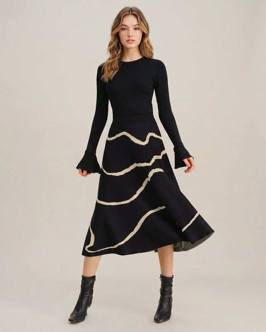 Léonie Dray | Black Geometric Midi Skirt