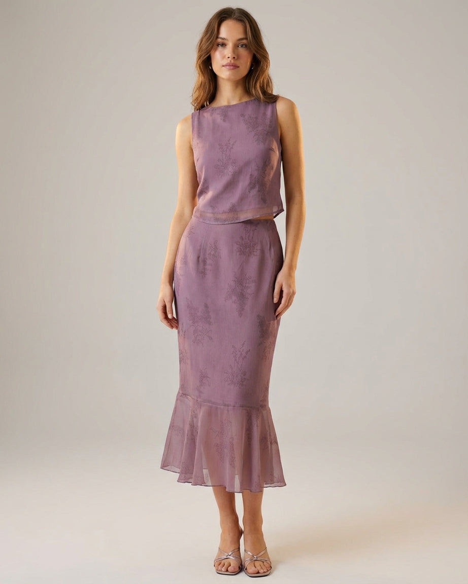 Mira Sante | Purple Floral Midi Mermaid Skirt