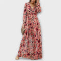 Mira Sante | Pleated Long-Sleeve Floral Maxi Dress