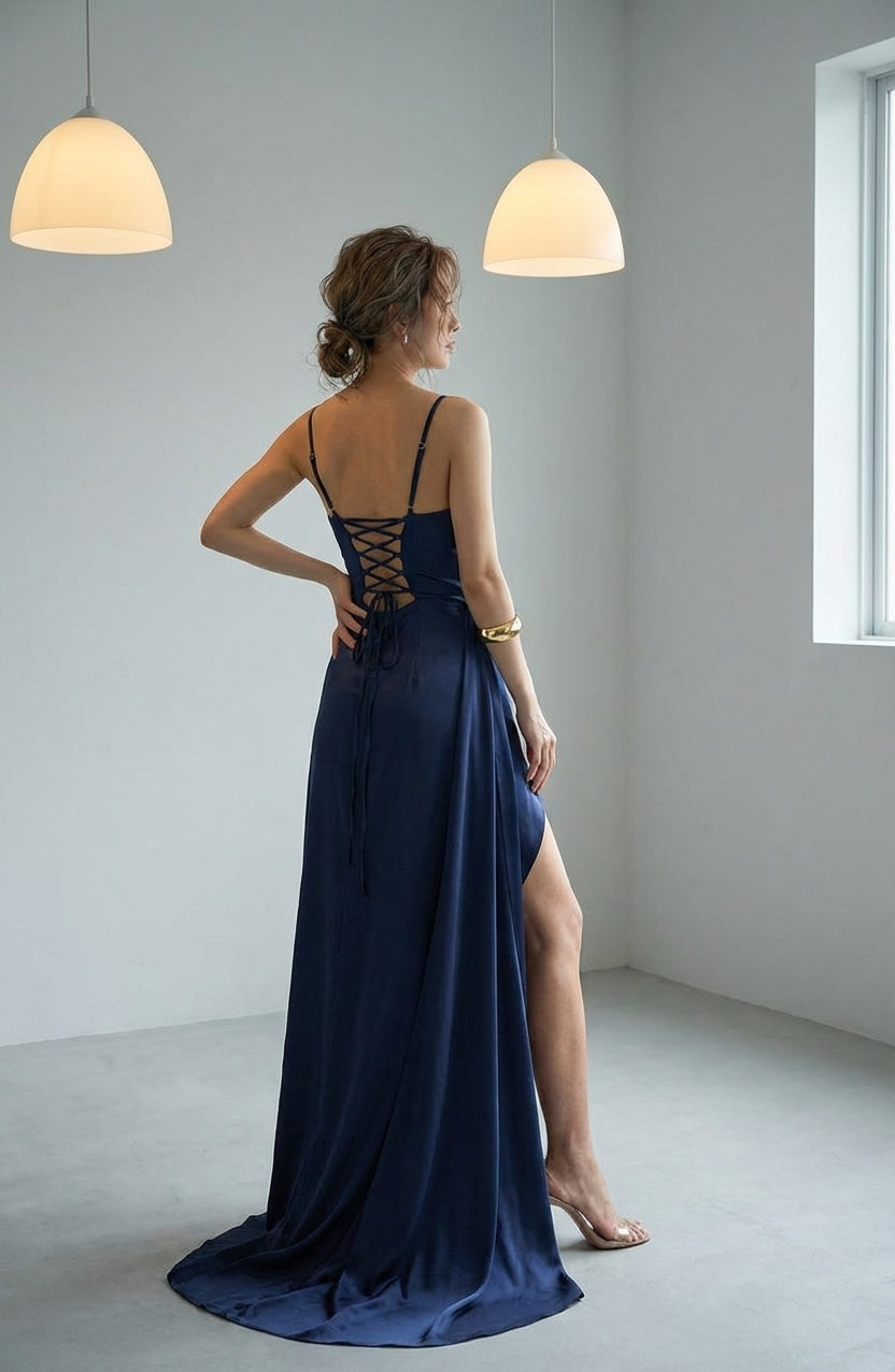 Mira Sante | Women's Navy Blue Evening Maxi Dress