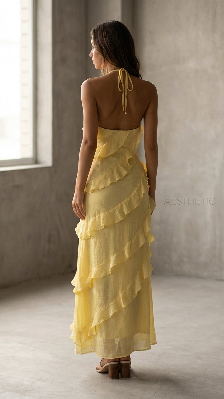 Mira Sante | Ruffled Halter Maxi Dress