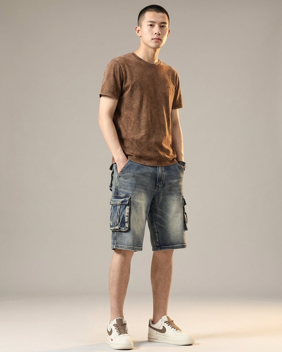 Bram Veld | Men’s Denim Cargo Shorts Blue