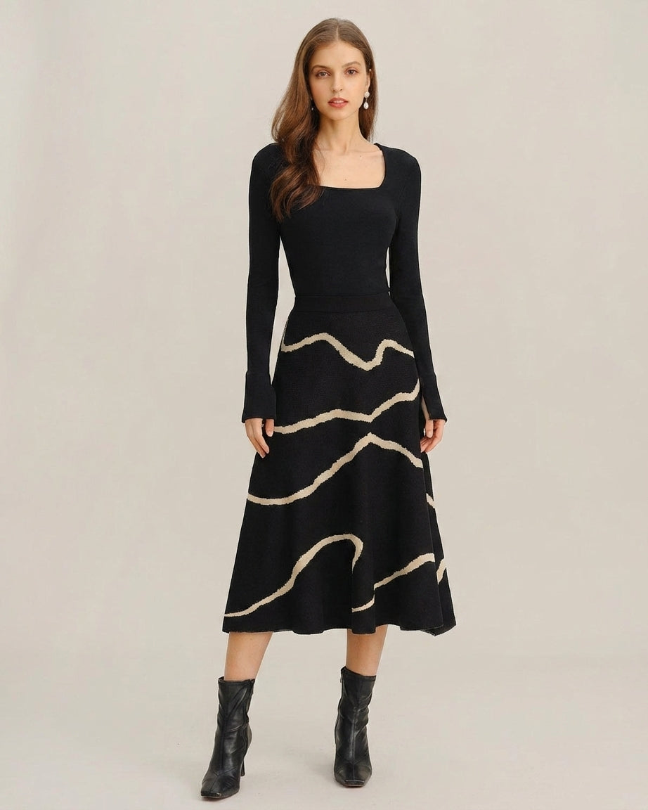 Léonie Dray | Black Geometric Midi Skirt