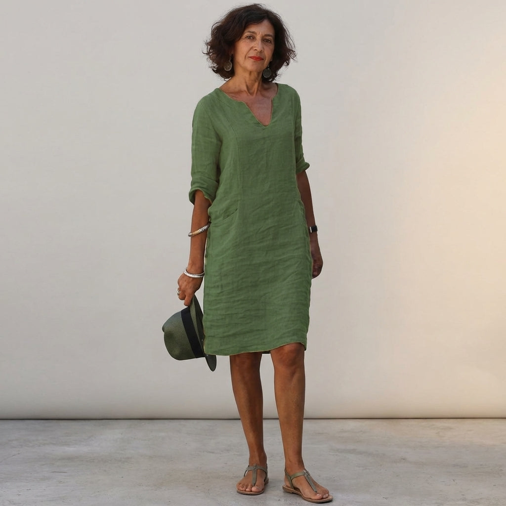 Léonie Dray | Women's Linen V-Neck Relaxed Dress