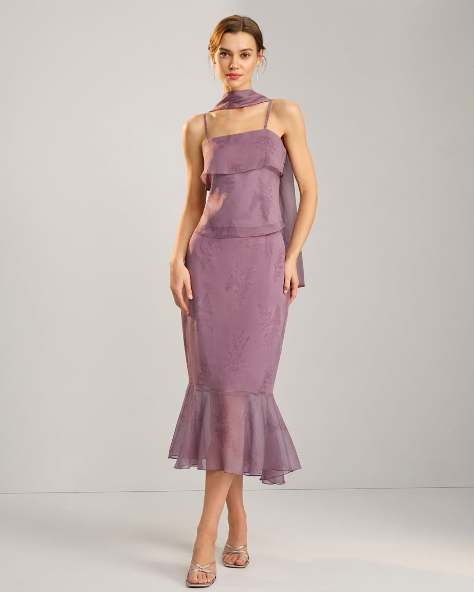 Mira Sante | Purple Floral Midi Mermaid Skirt