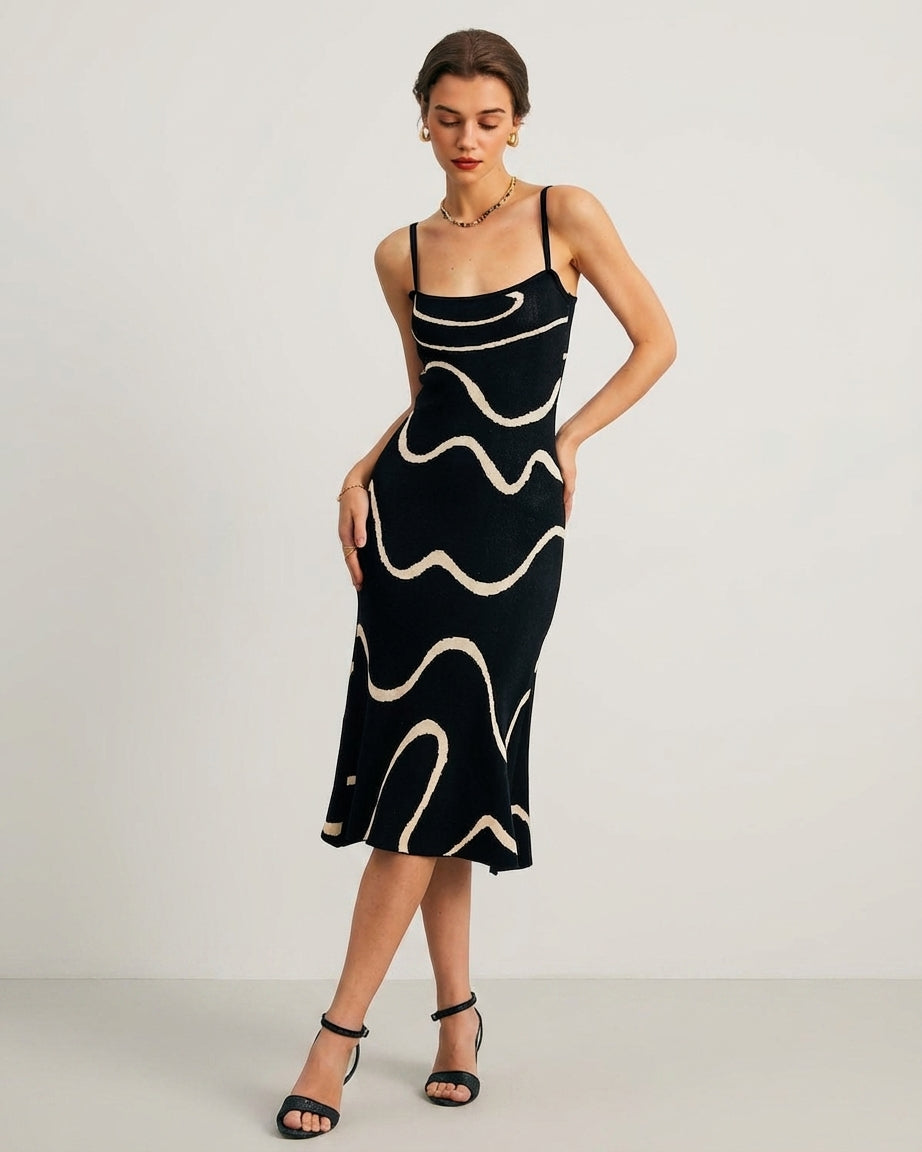 Mira Sante | Black Mermaid Hem Knit Midi Dress