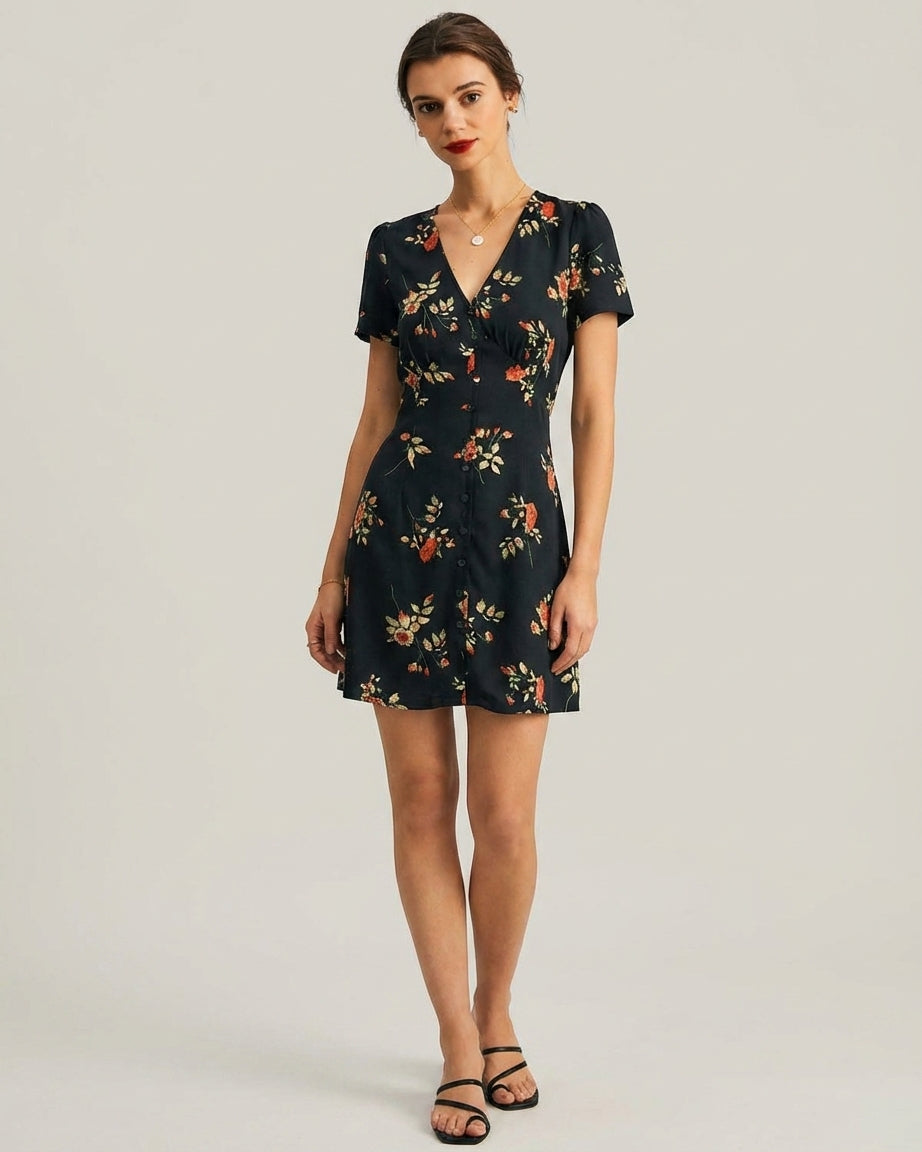 Vivienne Cord | Black Floral V Neck Maxi Dress