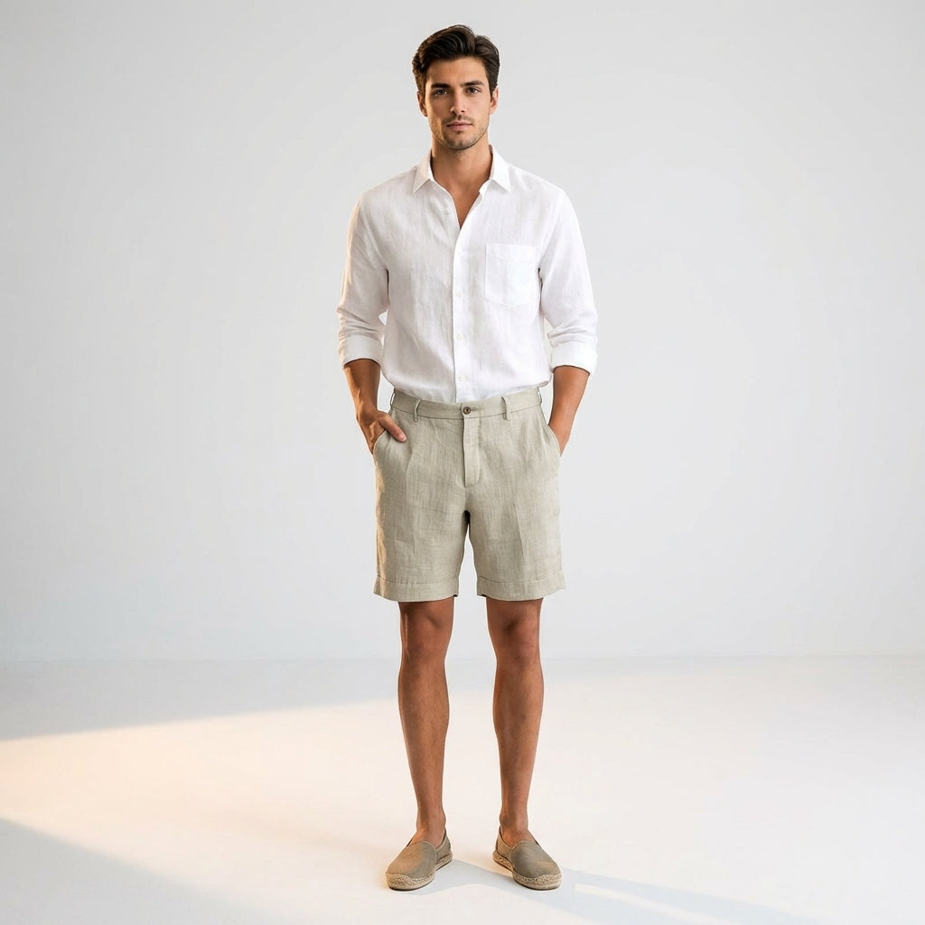 Dario Mell | Men’s Linen Shorts in Khaki
