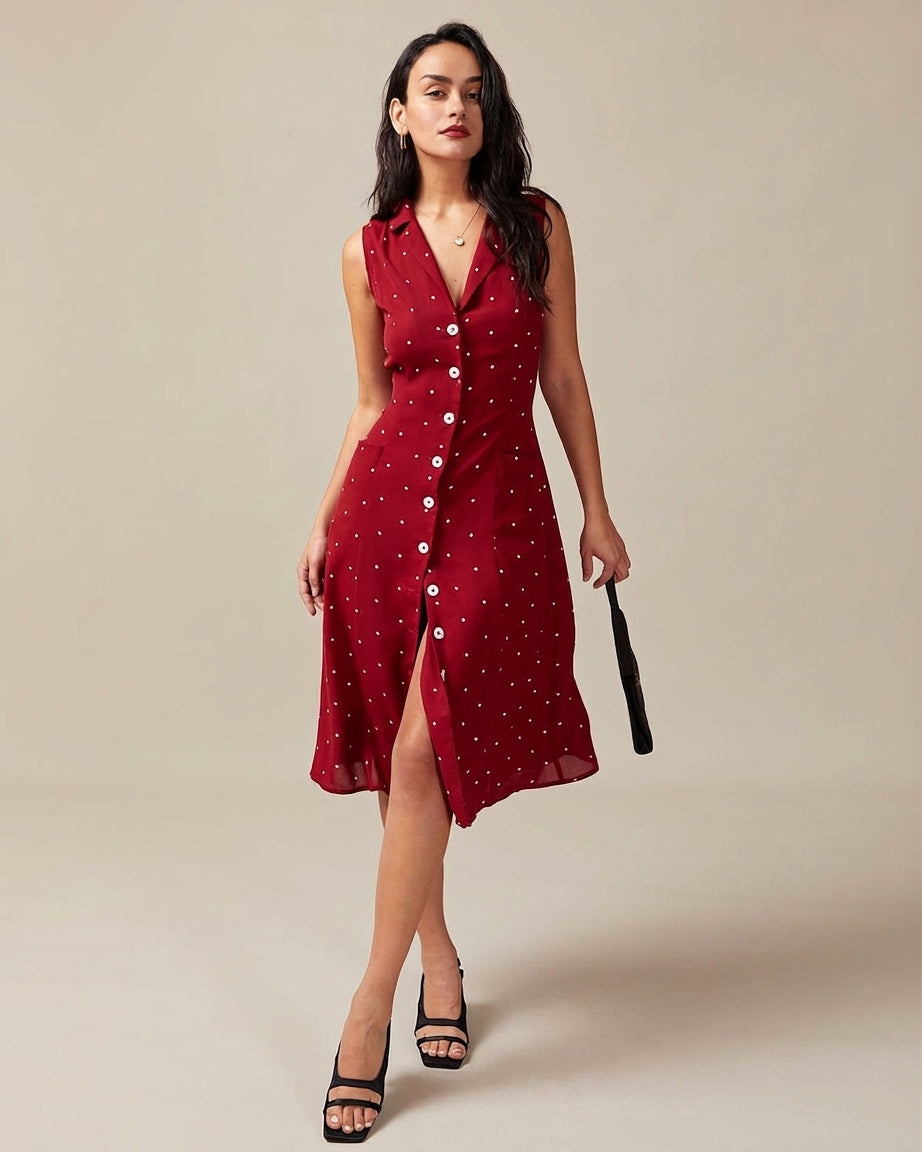 Mira Sante | Red Polka Dot Tie Back Midi Dress