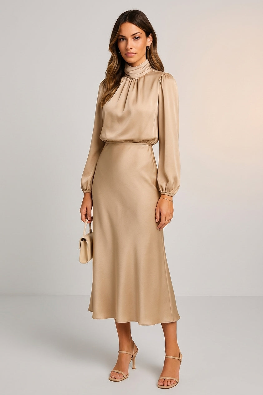 Mira Sante | Women's High Neck Midi Dress
