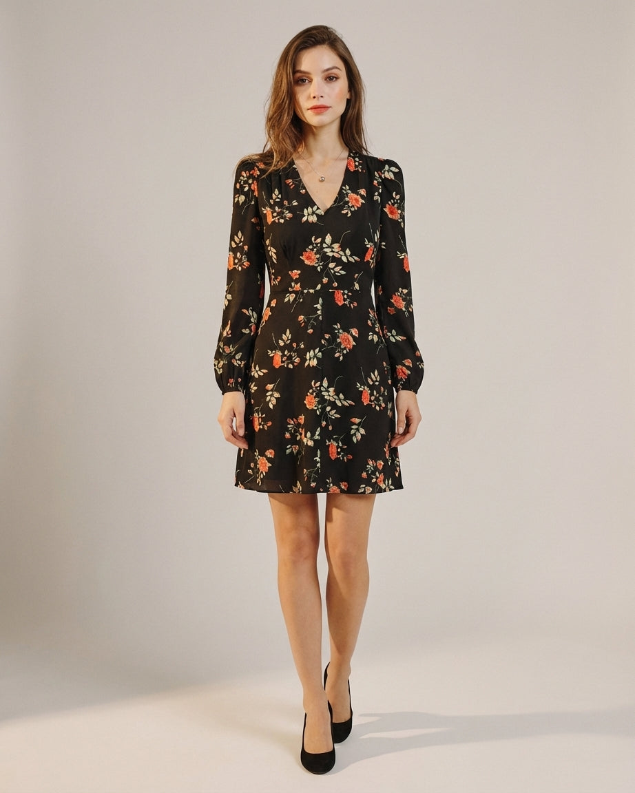 Vivienne Cord | Black Floral V Neck Blouse
