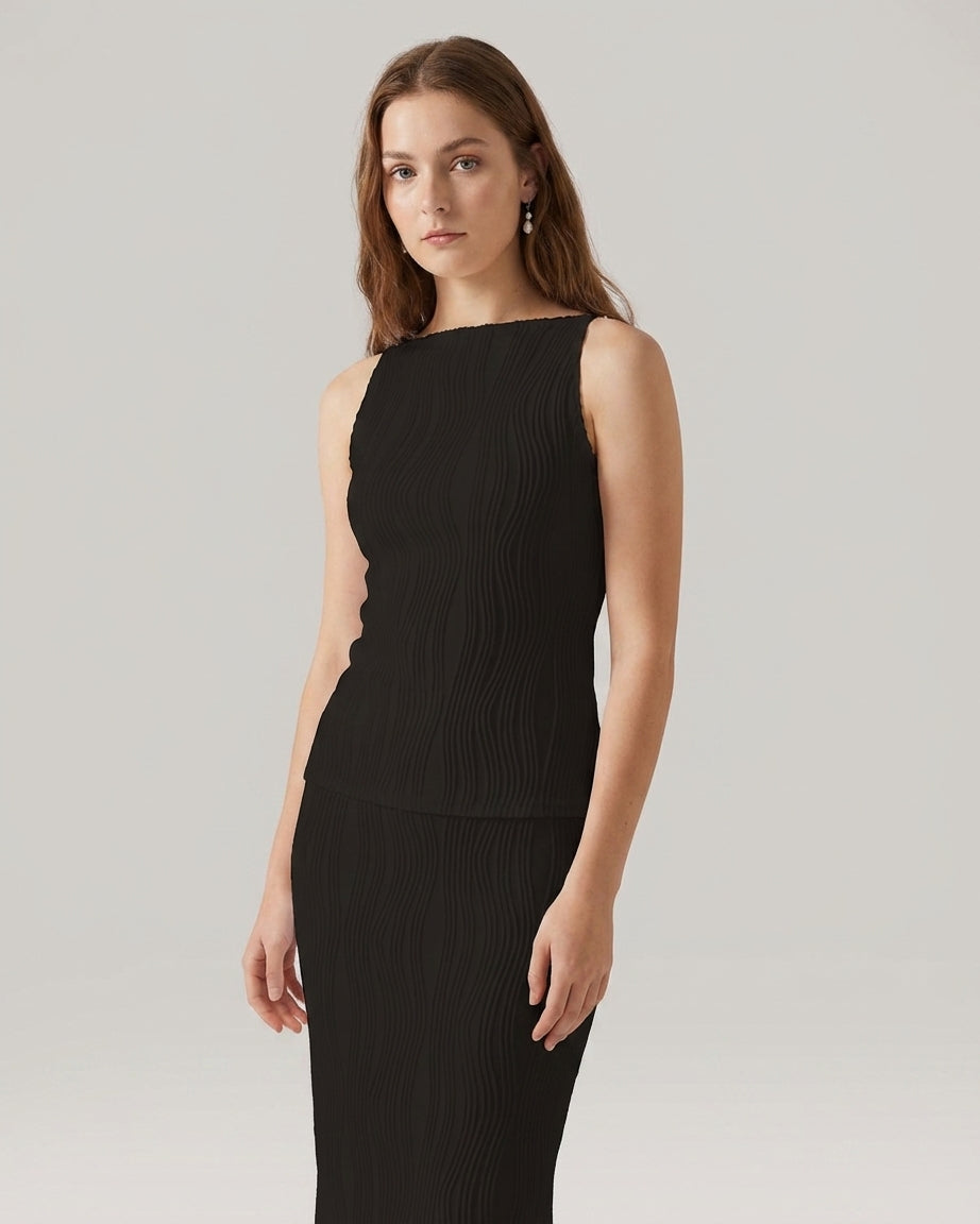 Mira Sante | Black Water Ripple Cami Dress