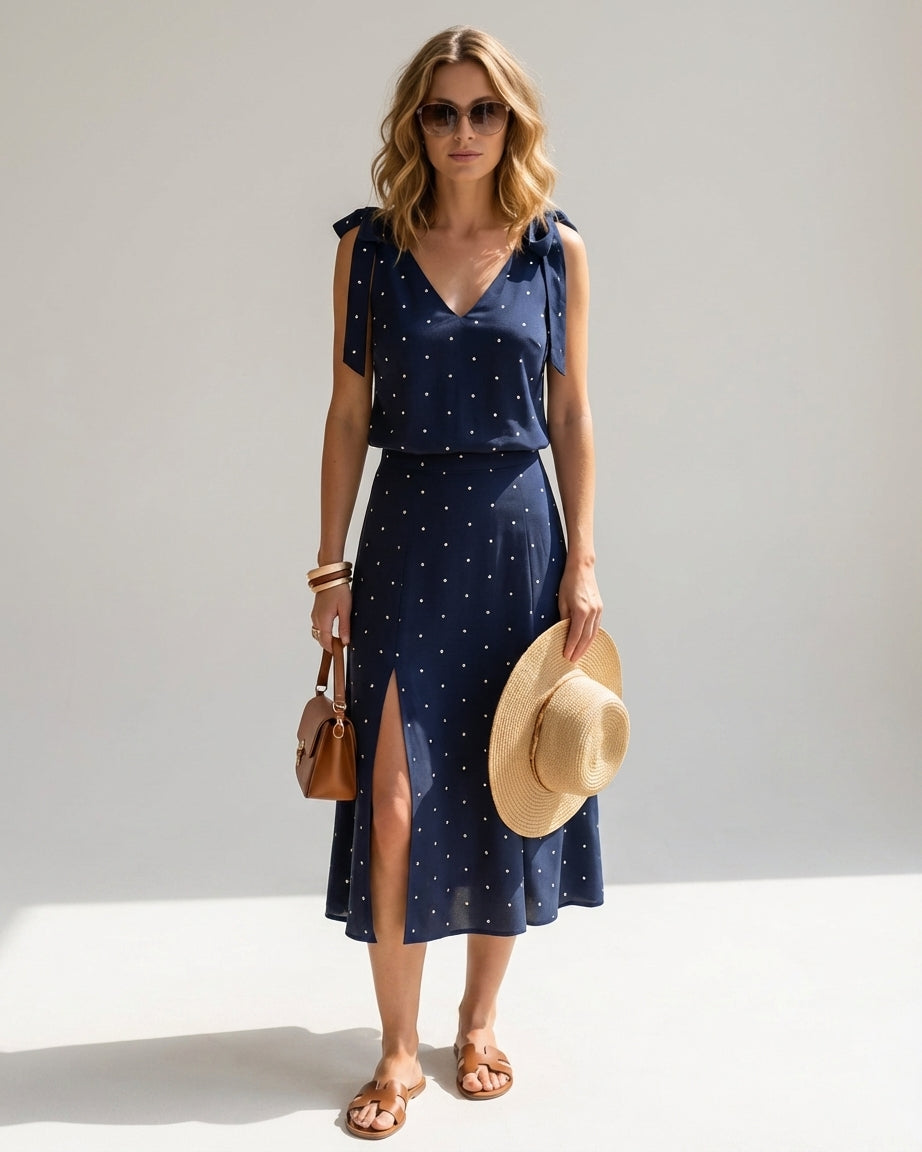 Mira Sante | Navy Polka Dot Midi Skirt