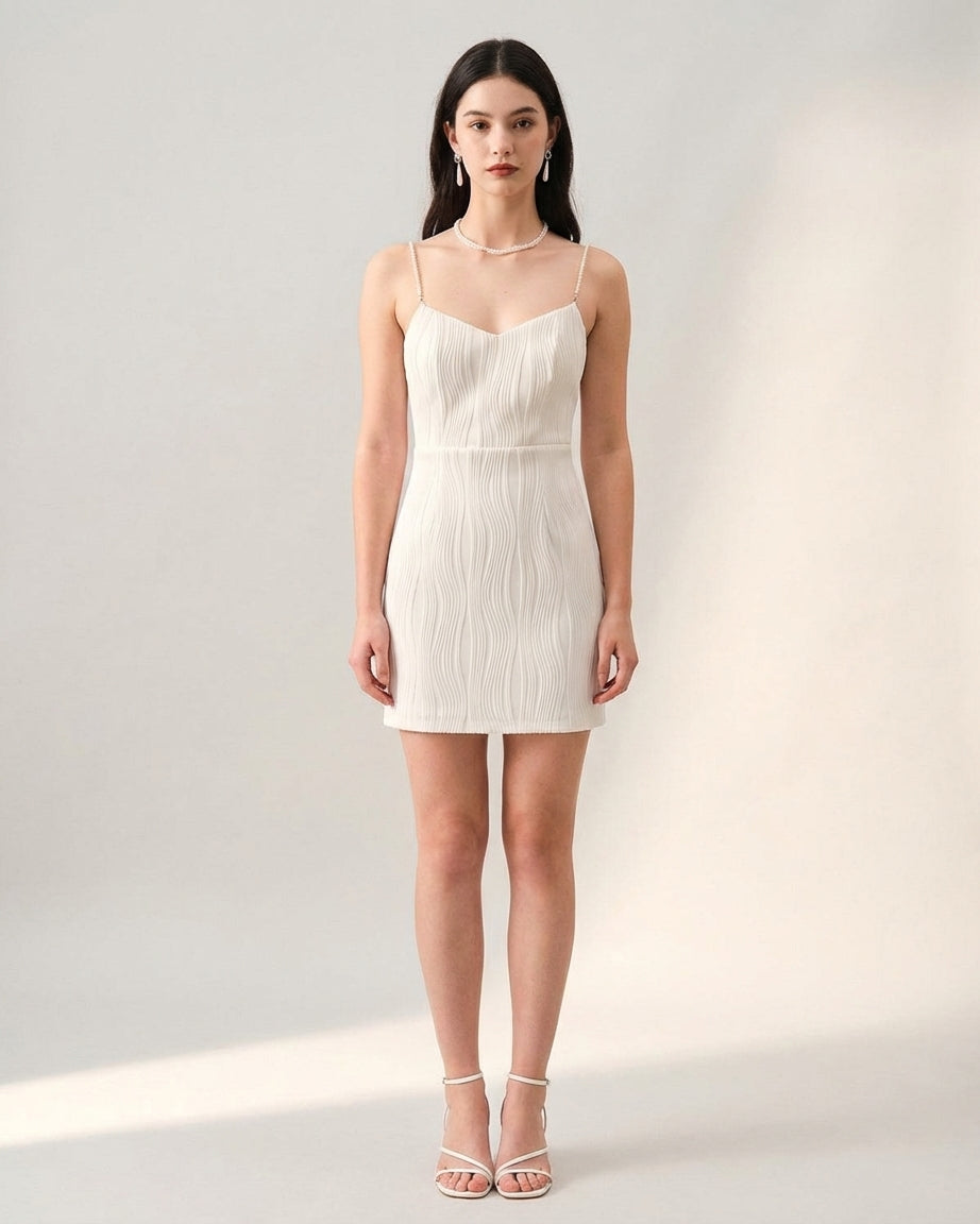 Mira Sante | Wave Textured Pearl Strap Midi Dress