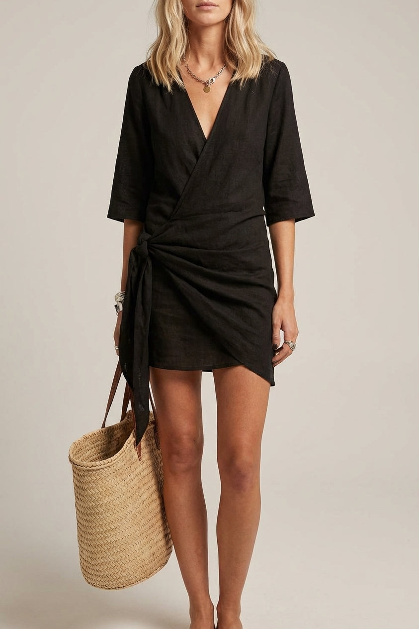 Mira Sante | Women’s Linen Wrap Mini Dress