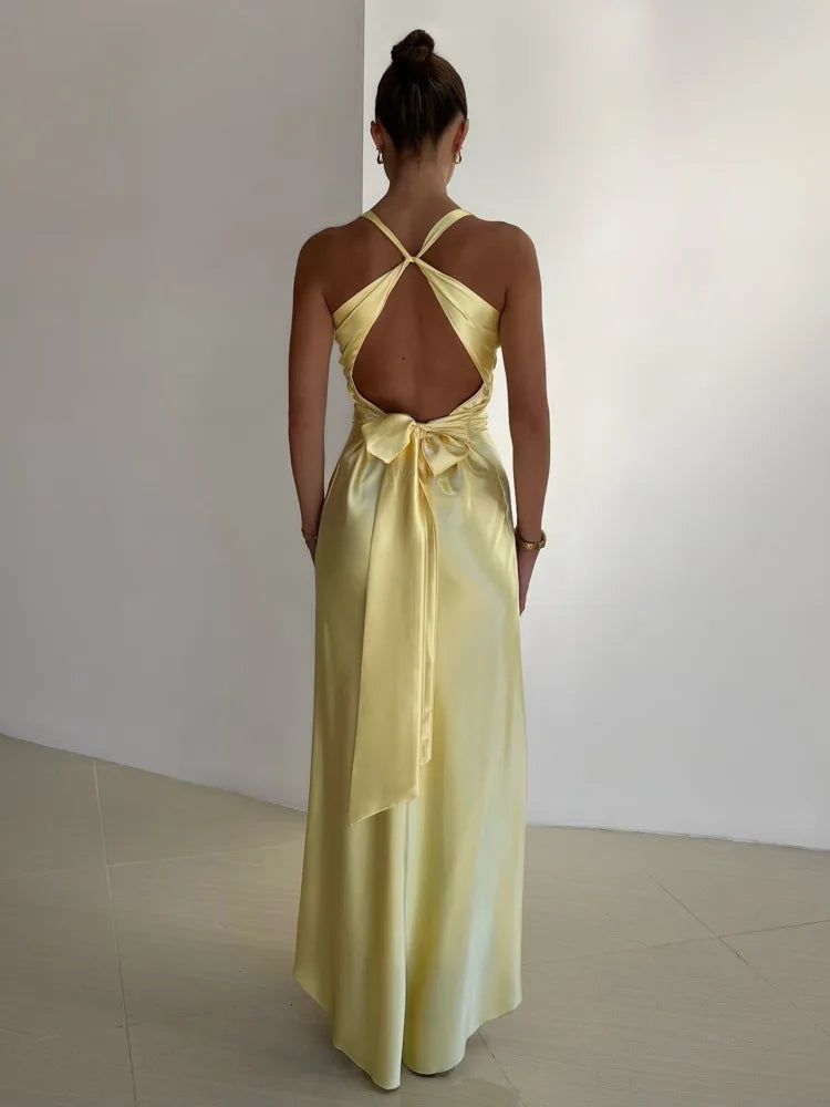 Vivienne Cord | Women's Satin Halter Maxi Dress