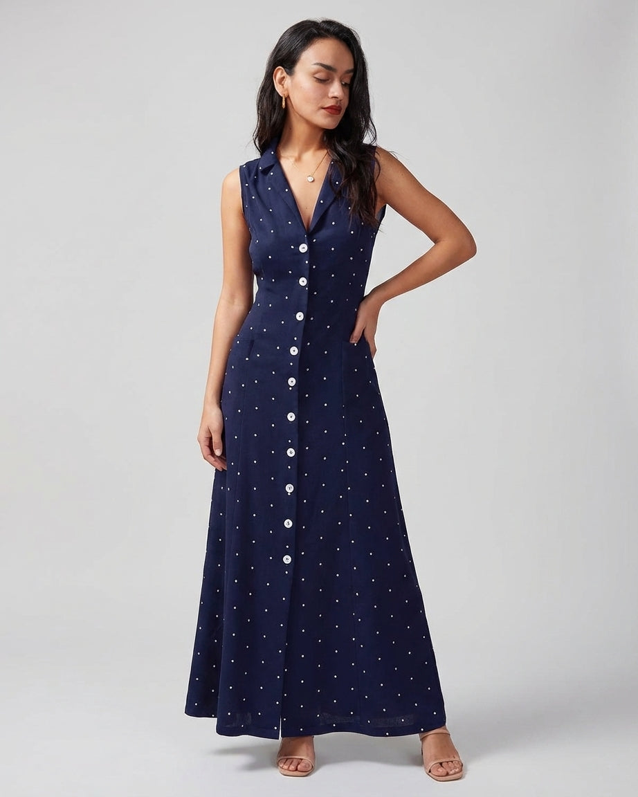 Mira Sante | Navy Polka Dot Midi Dress