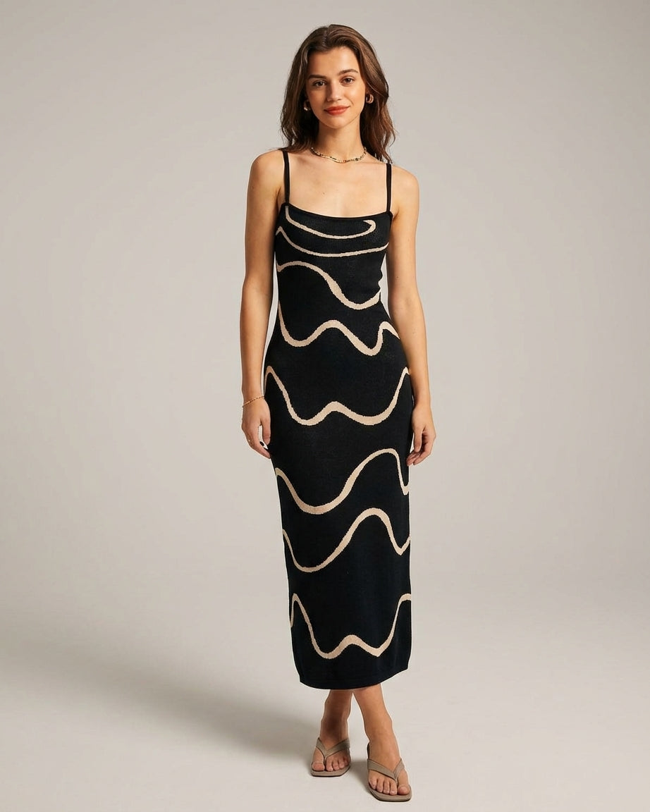 Mira Sante | Black Mermaid Hem Knit Midi Dress