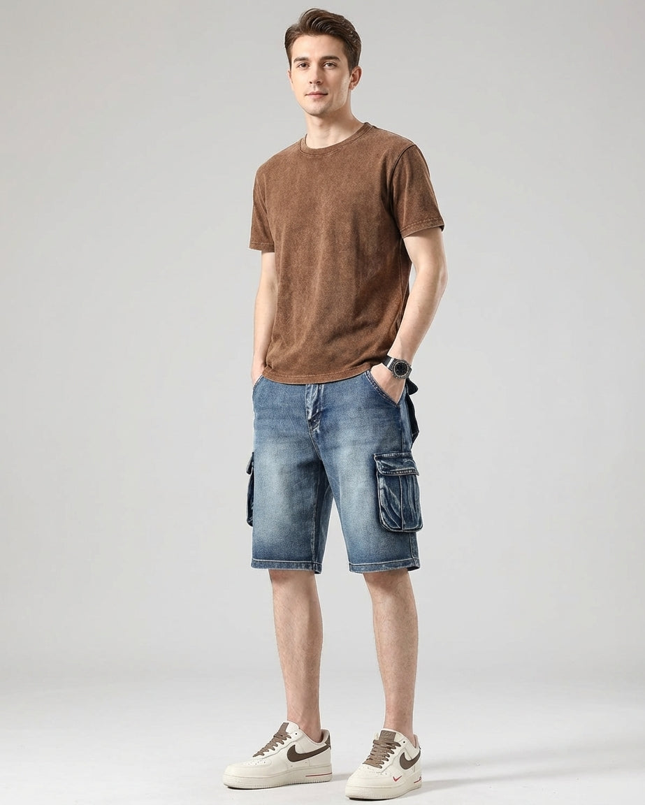 Bram Veld | Men’s Denim Cargo Shorts Blue