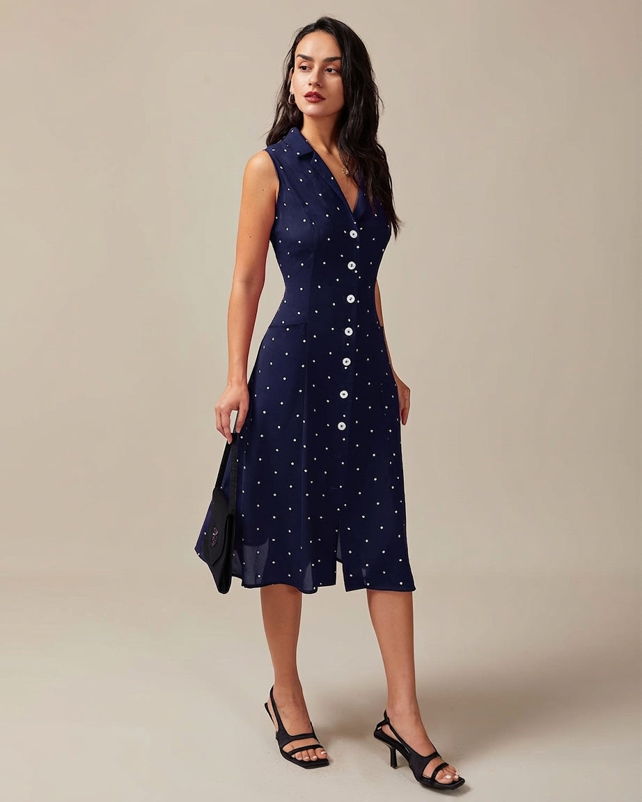 Mira Sante | Navy Polka Dot Midi Dress