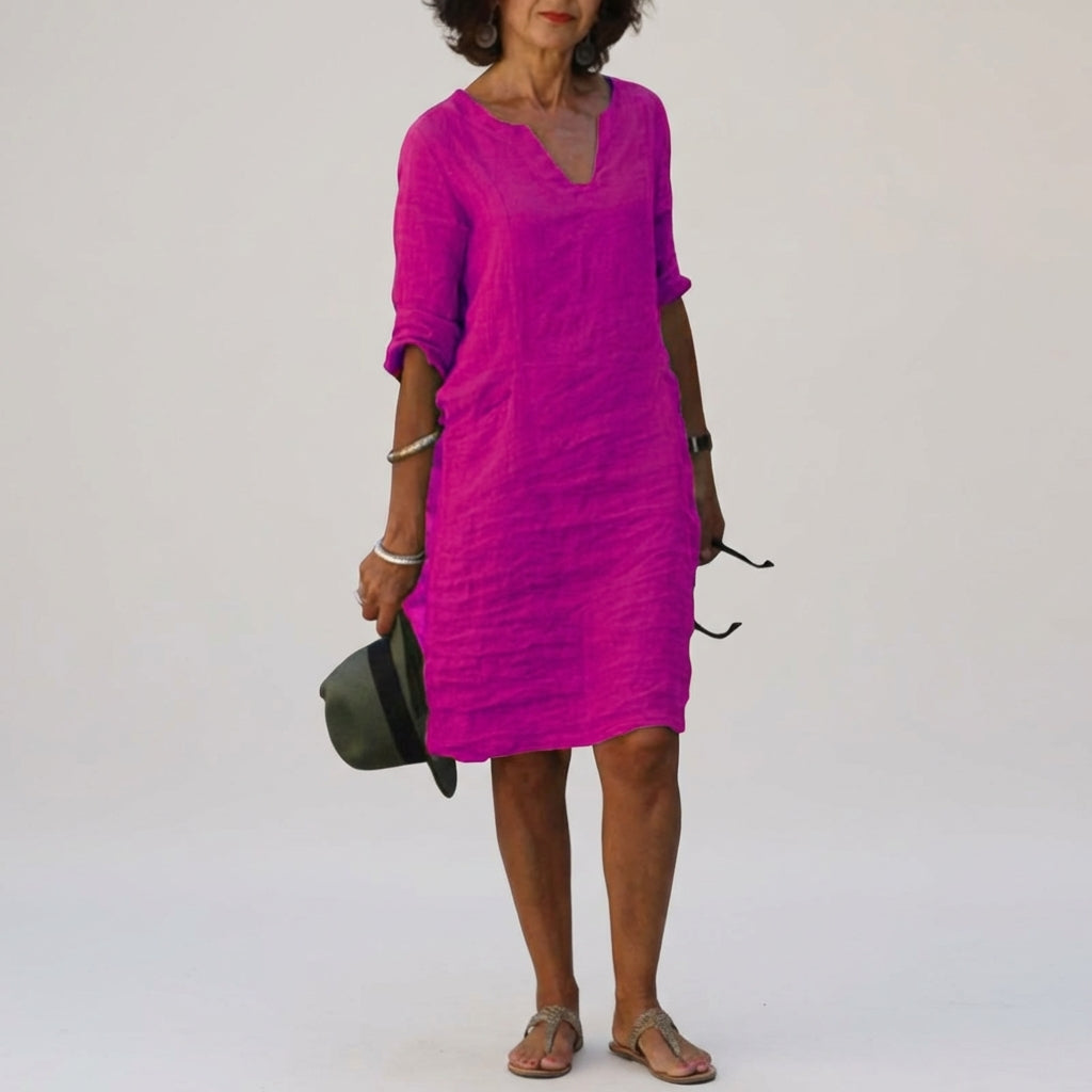 Léonie Dray | Women's Linen V-Neck Relaxed Dress