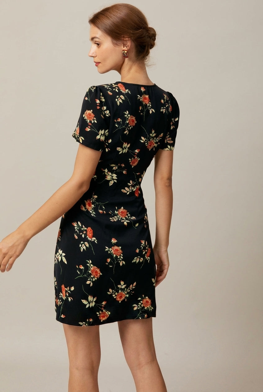 Mira Sante | Black Floral Button Up Mini Dress