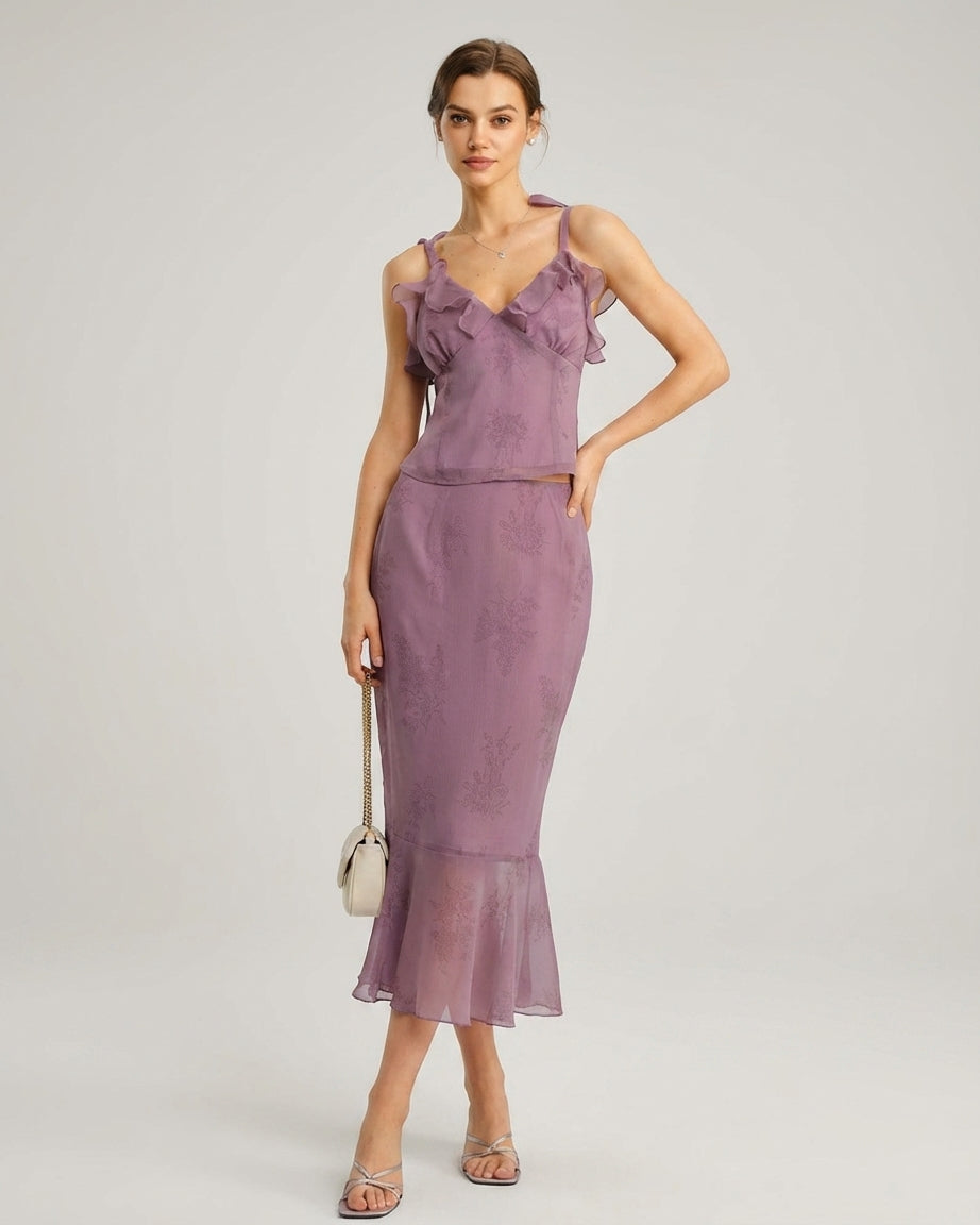 Vivienne Cord | Purple Floral Ruffle Tank Top