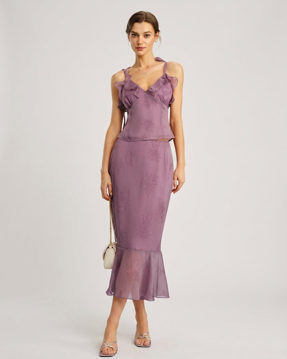 Mira Sante | Purple Floral Midi Mermaid Skirt
