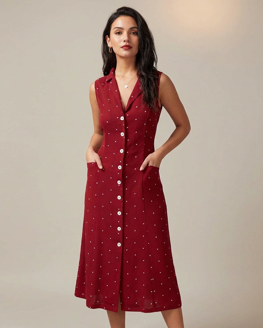 Mira Sante | Red Polka Dot Tie Back Midi Dress