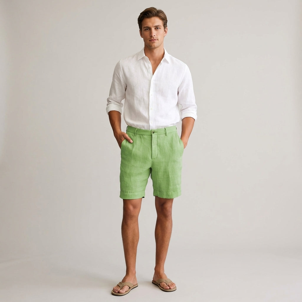 Dario Mell | Men’s Linen Shorts in Khaki
