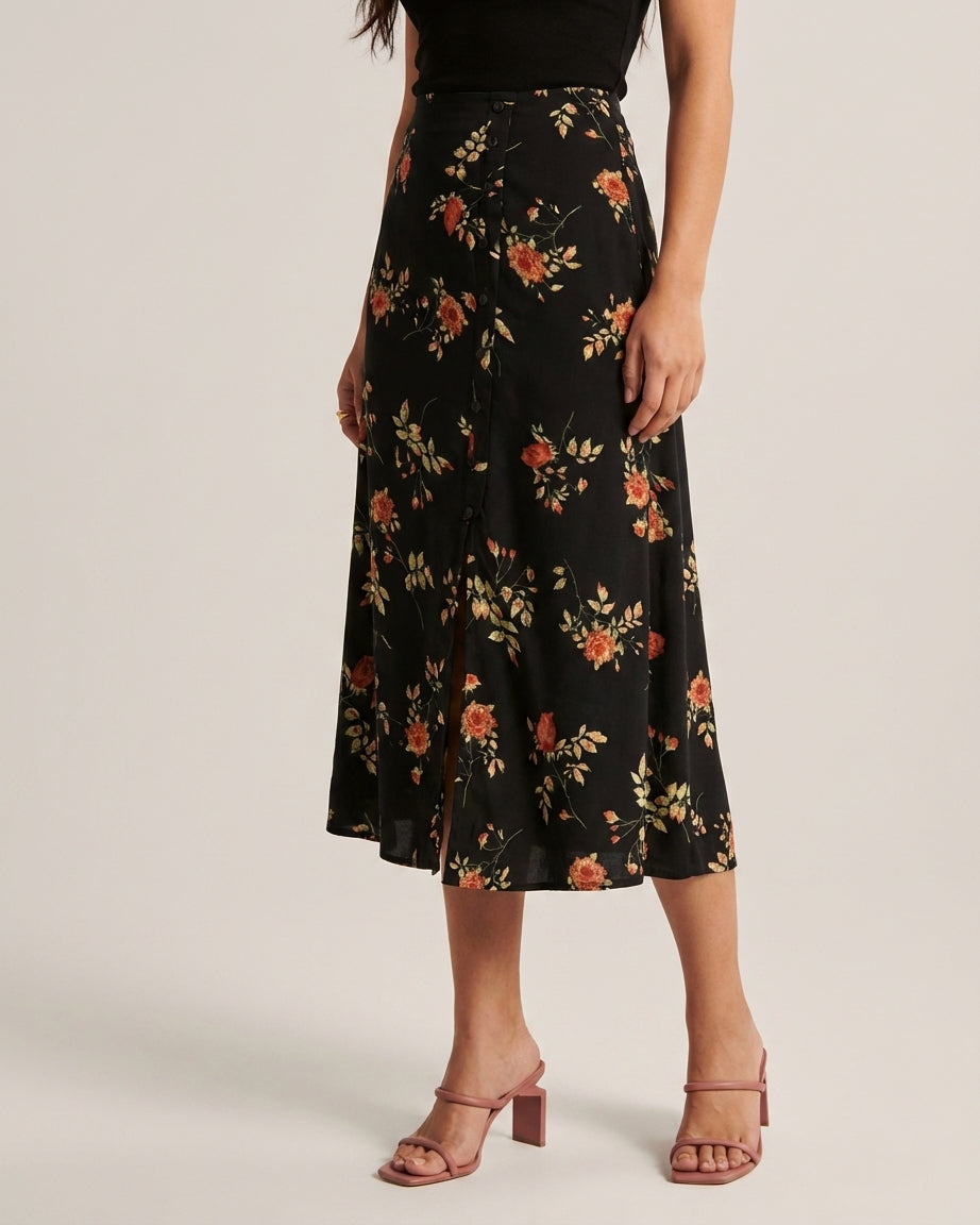 Vivienne Cord | Black Floral V Neck Maxi Dress