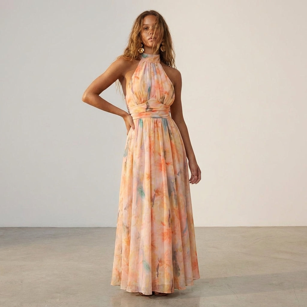Isolde Brune | Women’s Backless Maxi Dress Peach