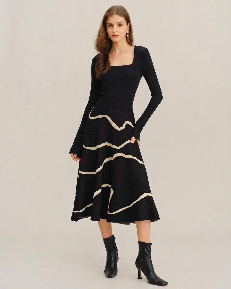 Léonie Dray | Black Geometric Midi Skirt