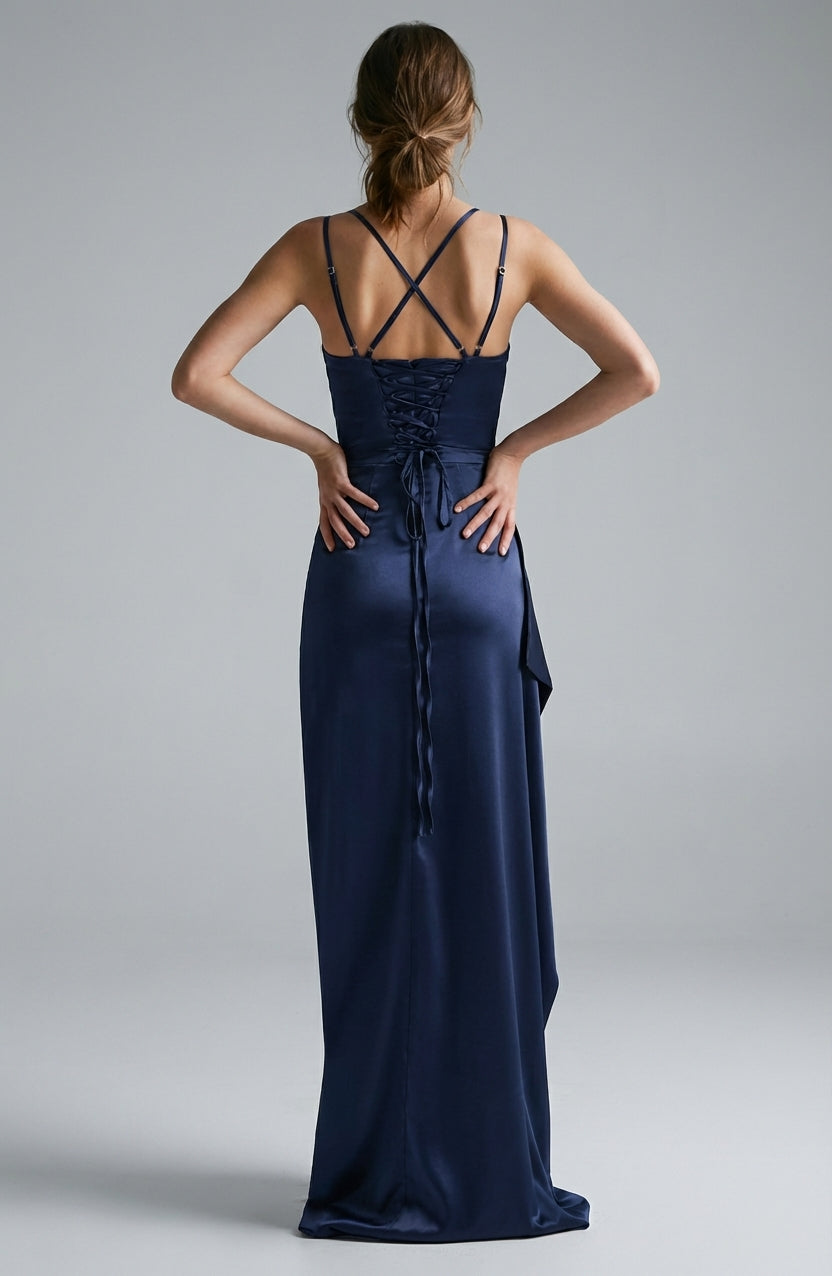 Mira Sante | Women's Navy Blue Evening Maxi Dress