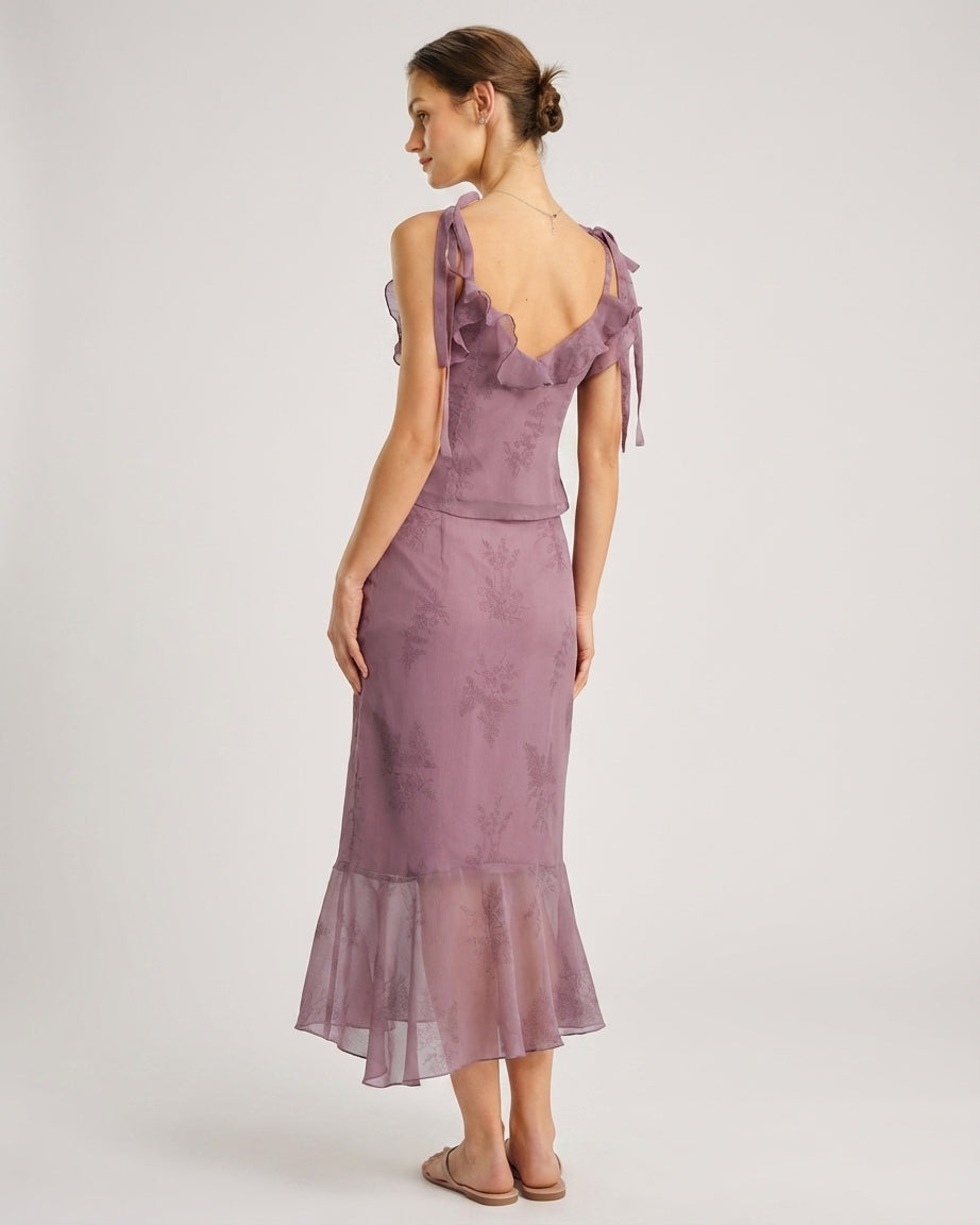 Vivienne Cord | Purple Floral Ruffle Tank Top