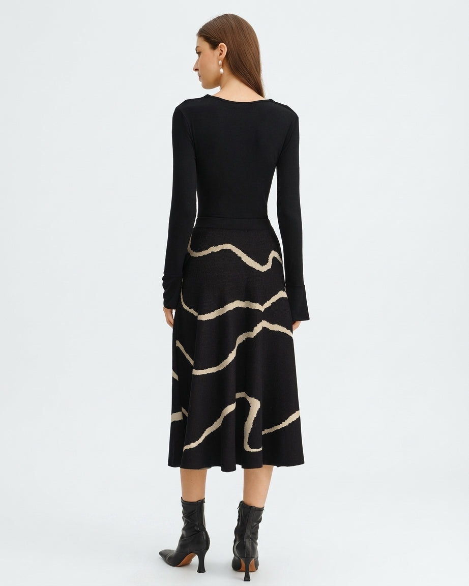 Léonie Dray | Black Geometric Midi Skirt